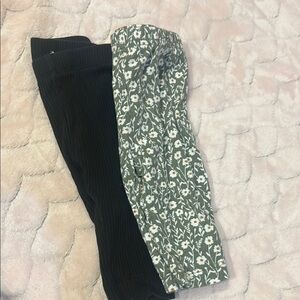 Green Floral Leggings and Black Opaque Leggings